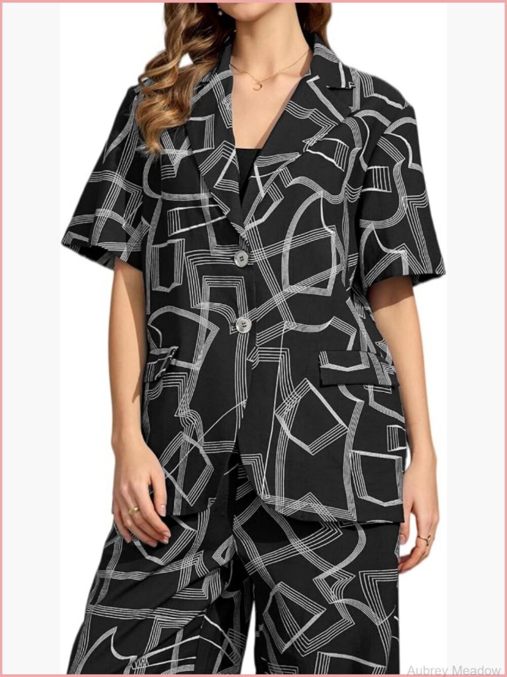 Short Sleeve V-Neck Blazer Business Casual Geometric Print Summer Coat